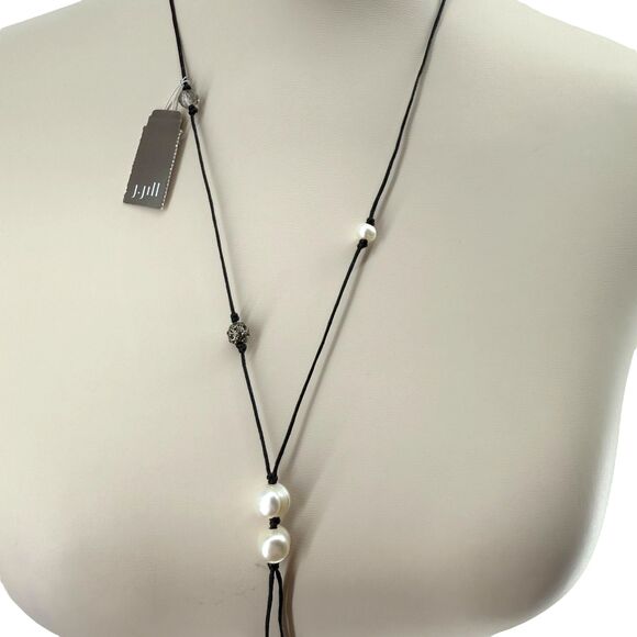 J. Jill Pearl Pavé Earrings w/ Beaded Adjustable Cord Necklace Set Y Statement - Picture 8 of 14
